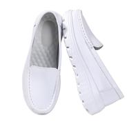 Womens Comfortable Working Nurse Shoes, Women's Air Cushion Slip-On Leather Non Slip Nurse Shoes, Breathable Walking Running Trainers, for Medical Workers, Healthcare Providers(White,4 UK)