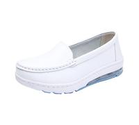 Women's Comfortable Working Nursing Shoes, Casual Slip-On Breathable Hospital Flats Air Cushion Leather Nurse Shoes, Lightweight Non-Slip Thick Bottom Sneakers Flats, for Care(White Blue,7 UK)