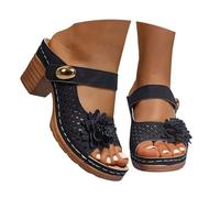 Women's Comfy Ankle Strap Block Heel Sandals Women's High Heeled Sandals Summer Europe And The States Hollow Rough With The Fish Head Flowers Roman Beige Sliders Size 5 Womens Leather (Black,42)