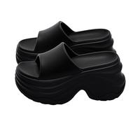 Women's Comfy Arch Support Flatform Sandals Women's On Summer High Heeled Thick Flops with Anti And Heat Insulating Properties for Use On The Beach Or Ladies Black Sandals Flat Sandels for (Black,5)