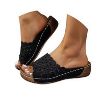 Womens Comfy Arch Support Flatform Sandals Women's Round Head Thick Bottom Hollow Out Wear Clip Toe Thick Bottom Slope Heel Slippers Red Sandals Womens Wide Fit Sandels for Ladies 7 (Black,6.5)