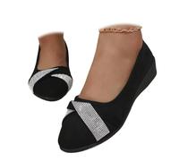 Women's Comfy Elastic Crisscross Strap Wedge Slip-On Shoes, Womens Ballerina Ankle Elastic Crossing Strap Round Toe Comfy Pump (Rhinestones-Black,6)