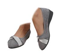 Women's Comfy Elastic Crisscross Strap Wedge Slip-On Shoes, Womens Ballerina Ankle Elastic Crossing Strap Round Toe Comfy Pump (Rhinestones-Grey,5)