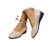 Women's Comfy Elastic Crisscross Strap Wedge Slip-On Shoes, Womens Ballerina Ankle Elastic Crossing Strap Round Toe Comfy Pump (Texture Beige,7)