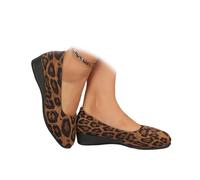 Women's Comfy Elastic Crisscross Strap Wedge Slip-On Shoes, Womens Ballerina Ankle Elastic Crossing Strap Round Toe Comfy Pump (Leopard Brown,7)