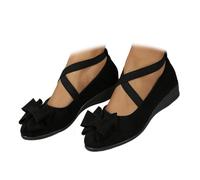 Women's Comfy Elastic Crisscross Strap Wedge Slip-On Shoes, Womens Ballerina Ankle Elastic Crossing Strap Round Toe Comfy Pump (Bow-Black,3)