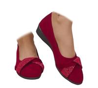 Women's Comfy Elastic Crisscross Strap Wedge Slip-On Shoes, Womens Ballerina Ankle Elastic Crossing Strap Round Toe Comfy Pump (Rhinestones-Red,4)