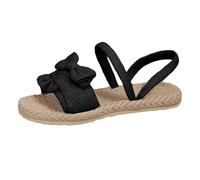 Women's Comfy Extra Wide Fit Flat Sandals Women's Bow Decoration Open Toe Flat Sandals Solid Color Double Strap Summer Two Way Wear Slipper Ladies White Woman Sandal Shoes (Black,5.5)