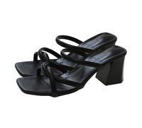 Womens Comfy Extra Wide Fit Low Heel Shoes Women's Summer Solid Thick Heel Toe Head Mop White Sandals for Women Size 4 Ladies Sandles5 (Black,6)