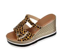 Womens Comfy Extra Wide Fit Wedges Sliders Women's Leopard Print Big Yards Slope With Slippers Female Europe And The States Thick Bottom Sandal Ladies Indoor Slippers Wide Fitting Women Sliders (A,41)