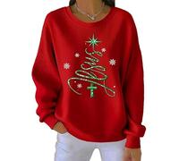 Women's Comfy Festive Faith Christmas Sweatshirt, Jesus Christmas Tree Sweatshirt Christian Top for Women, Fashion (UK, Alpha, L, Regular, Regular, Red)