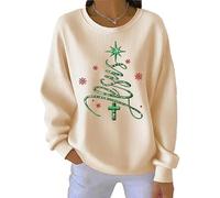 Women's Comfy Festive Faith Christmas Sweatshirt, Jesus Christmas Tree Sweatshirt Christian Top for Women, Fashion (UK, Alpha, M, Regular, Regular, Beige)