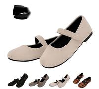 Women's Comfy Flat Shoes, Orthopedic Suede Ballet Mary Jane Flats, Comfortable Round Toe Flat Slip On Casual Shoes (White,4)