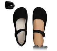 Women's Comfy Flat Shoes, Orthopedic Suede Ballet Mary Jane Flats, Comfortable Round Toe Flat Slip On Casual Shoes (Black-White Lining,5.5)