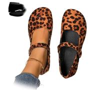 Women's Comfy Flat Shoes, Orthopedic Suede Ballet Mary Jane Flats, Comfortable Round Toe Flat Slip On Casual Shoes (Leopard Print,5.5)