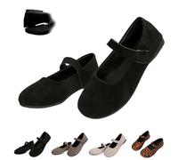 Women's Comfy Flat Shoes, Orthopedic Suede Ballet Mary Jane Flats, Comfortable Round Toe Flat Slip On Casual Shoes (Black,6.5)