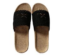 Women's Comfy Open Toe Flat Sandals Summer Internet Lace Women's Slippers Home Indoor Antislip Flooring Home Linen Slippers White Sandles for Sandals With Platform Size 2 (Black,4)