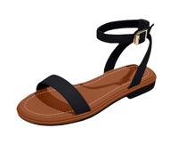 Womens Comfy Open Toe Flat Sandals Women's Summer Sandals Large Size Flat With Buckle One Strap Casual For Ladies Brown Leather Women Ladies Sandles Size 7 (Black,6-6)