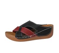 Womens Comfy Open Toe Wedge Sandals Sliders Ladies' Slippers Summer Matching Slippers Large Size Beach Sandals Casual Designer Sliders Women Size 5 White 6 (Red,5.)