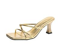 Women's Comfy Platform Block Heel Sandals French Square Toe Toe Roman Sandals for Women's Summer Slim Heel Sexy One Line for Slide Slippers Womens Sliders Size (Gold,4.5)