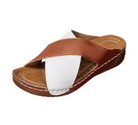 Womens Comfy Platform Wedge Sandals Sliders Women's Slippers Spring Summer And Autumn Thick Heeled Open Toed Sandals With Sewing Thread Breathable And Designer Slippers Women Size 6 White (Brown,6.5)