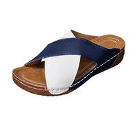 Womens Comfy Platform Wedge Sandals Sliders Women's Slippers Spring Summer And Autumn Thick Heeled Open Toed Sandals With Sewing Thread Breathable And Designer Slippers Women Size 6 White (Blue,4)