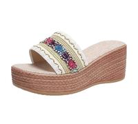 Womens Comfy Platform Wedges Shoes Sliders Women's Slippers Colorful Ribbon One Line Open Toe Platform Heel Thick Sole Slippers Ladies Rubber Sliders Womens Size 7.5 UK (White,7)