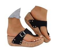 Womens Comfy Wedge Sandals Summer Platform Cork Wedges Espadrille Heel Strappy Leather Shoes House Slippers for Women Non Slip (Black, 5.5)