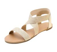 Womens Comfy Wide Fit Flat Sandals Women's Elastic Ankle Strap Flat Sandals Summer Shoes Cute Strappy Womens Brown Sandels for Women Size 6 (Gold,5.5)