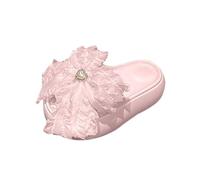 Womens Comfy Wide Fit Flat Sandals Women's Thick Sandals Pearl Heart Bow Soft And Non Outdoor Beach Slippers Comfortable Sliders Size 4 Black Slippers Women Summer Beach (Pink,5.5)