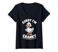 Womens Comical Sorry Im Cranky Terrible 70s Duck Birthday Women Men V-Neck T-Shirt