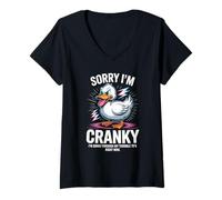 Womens Comical Sorry Im Cranky Terrible 70s Duck Birthday Women Men V-Neck T-Shirt