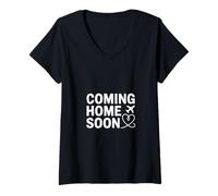 Womens Coming Home Soon Airplane Heart Travel Quote V-Neck T-Shirt