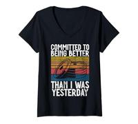 Womens Committed to Being Better Than I was Yesterday Retro Weights V-Neck T-Shirt