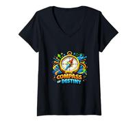 Women's Compass Destiny Adventure Direction Motivation Graphic V-Neck T-Shirt