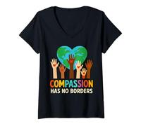 Womens Compassion Has No Borders Spread The Peace and Kindness V-Neck T-Shirt