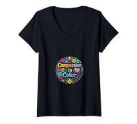 Women's Compassion in Color Nurse Floral Heart Design V-Neck T-Shirt