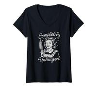 Women's Completely Unhinged Woman with Her Knife V-Neck T-Shirt
