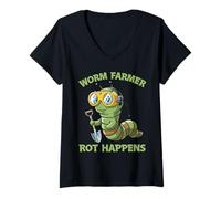 Womens Composting Eco Humor Garden Funny Worm Farmer Rot Happens V-Neck T-Shirt