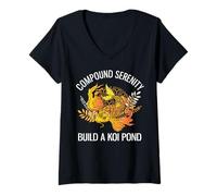 Women's Compound Serenity Build A Koi Pond Funny Investor V-Neck T-Shirt