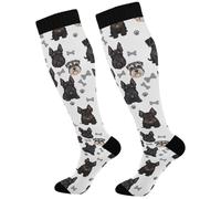 Women's Compression Socks Black White Puppy Schnauzer Dogs Knee High Socks Athletic Tube Sock Outdoor Sport Socks For Running Hiking Travel Color1252
