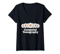 Women's Computed Tomography CT Tech Retro Floral Medical Radiology V-Neck T-Shirt