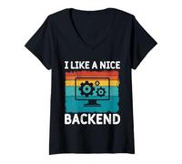 Womens Computer I Like A Nice Backend Funny Nerd Computer Science V-Neck T-Shirt