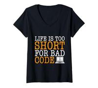 Women's Computer Life is Too Short for Bad Code Funny Nerd Computer V-Neck T-Shirt