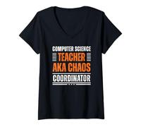 Womens Computer Science Teacher AKA Chaos Coordinator Funny Teacher V-Neck T-Shirt