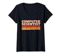 Women's Computer Scientist Retro Sunrise V-Neck T-Shirt