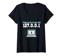Women's Computer There is NO Place Like 123.0.0.1 Funny Coder V-Neck T-Shirt