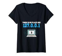 Women's Computer There is NO Place Like 123.0.0.1 Funny Coder V-Neck T-Shirt