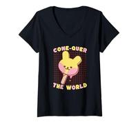 Women's Cone-Quer The World Kawaii Bunny Ice Pop V-Neck T-Shirt