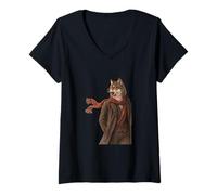 Women's Confident Wolf Gentleman Winter Portrait V-Neck T-Shirt